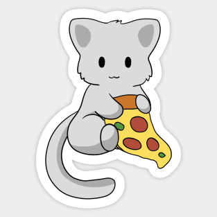 Grey Cat with Pizza Sticker